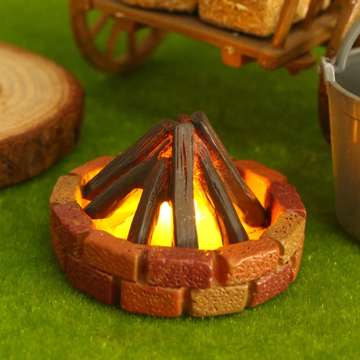 Outdoor Furniture Resin - Dollhouse Mini Işıklı Şömine Kamp Ateşi