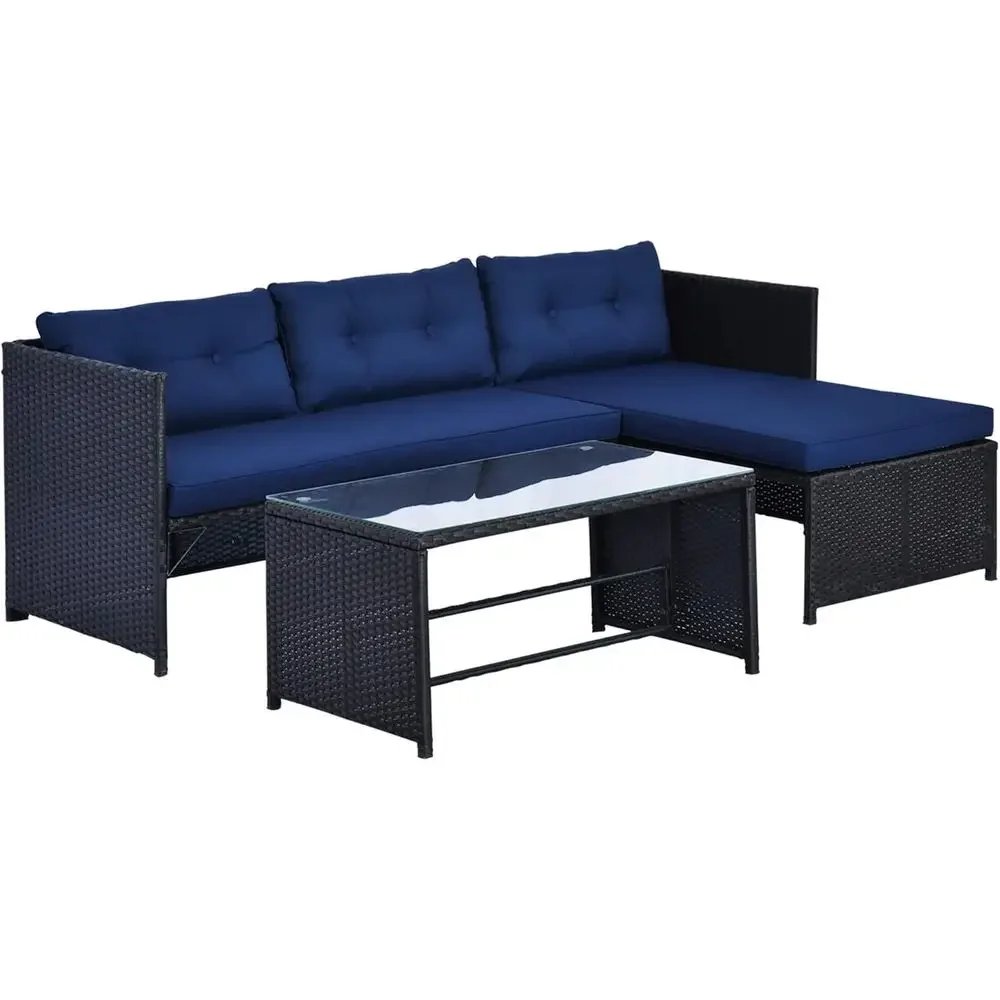 Rattan Lounge Set - Mavi L Şekilli Rattan Dış Mekan