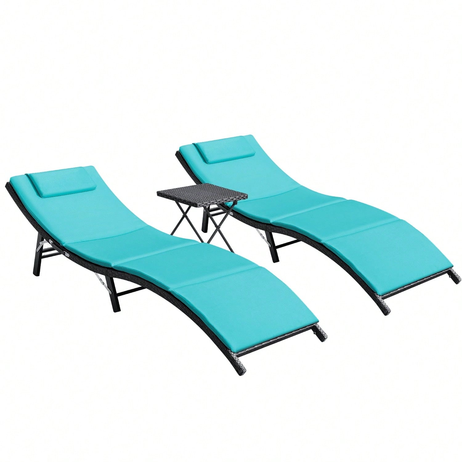 Rattan Lounge Set - 3 Parçalı Bahçe Açık Hava Şezlong